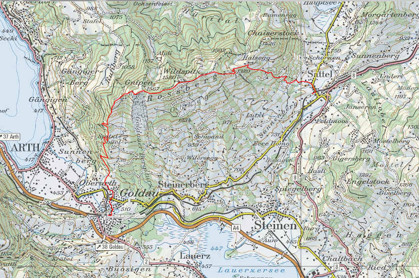 Landkarte Goldau Wildspitz Sattel