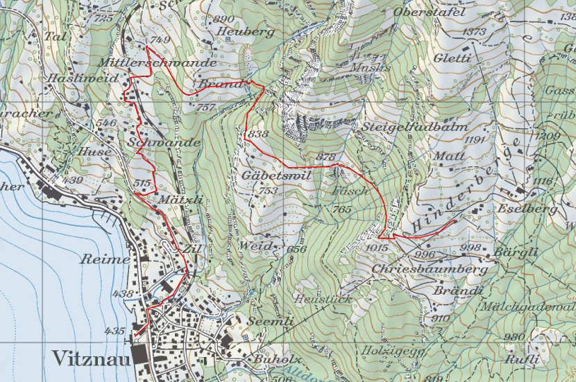 Landkarte Vitznau Hinderberge