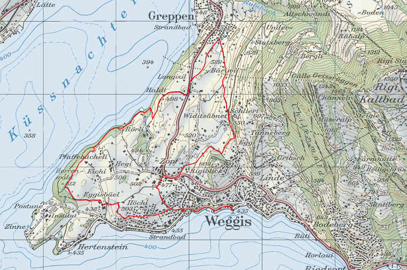Landkarte Weggis Greppen