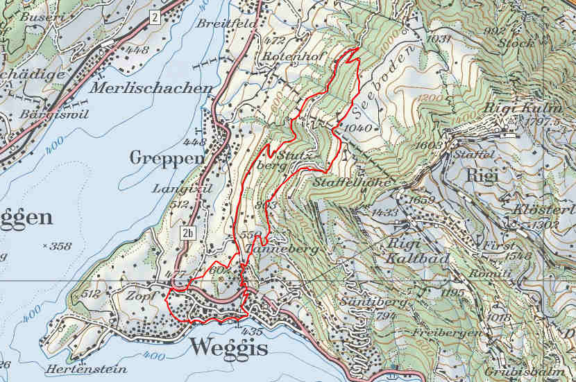 Landkarte Weggis Seebodenalp